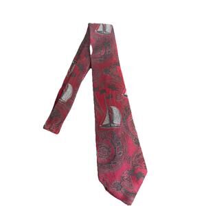 Polo Ralph Lauren Red Sailboat Paisley Silk Tie Vtg USA Nautical Sailing Ship